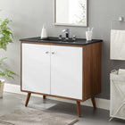 Modway - Transmit 36" Vanette de salle de bain - Noir noyer-Bassin d’évier en céramique