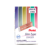 Pentel - Hi-Polymer Mince Gomme à Effacer - Couler Assorti Ensemble - Paquet de 36-Conception élégante avec manchon de protection de couleur brillante