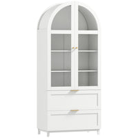 HOMCOM - Armoire de cuisine haute arquée 71 po - blanc-L’arche unique avec des portes en verre acrylique transparent ajoute un charme de ferme moderne aux espaces 
