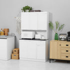 HOMCOM - Armoire de cuisine avec étagère réglable et tiroir - blanc brillant-Plan de travail ouvert avec trou pour câble pour ranger proprement le four à micro-ondes, le grille-pain, la cafetière 