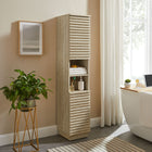 Modway - Render Tall Narrow Faux travertin Armoire de rangement pour linge in Travertin-Charnières à fermeture douce