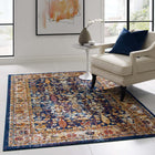 Modway - Entourage Jessa Treillis floraux vintage vieillis Tapis de 5 pi l x 8 pi L - Bleu Orange Jaune Rouge-Tissage serré à poil bas