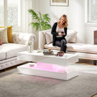 HOMCOM - Table basse haute brillance avec éclairage LED réglable - blanc haute brillance-Plateau spacieux et étagère ouverte pour un rangement facile d’accès