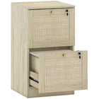 HOMCOM classeur 2 tiroirs pour documents Letter/A4 verrouillable - chêne-Les façades de tiroirs en rotin naturel et la finition effet bois créent une touche de style bohème 

