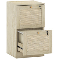 HOMCOM classeur 2 tiroirs pour documents Letter/A4 verrouillable - chêne-Les façades de tiroirs en rotin naturel et la finition effet bois créent une touche de style bohème 
