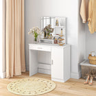 HOMCOM - Coiffeuse avec miroir - 35,4 po L x 15 po l x 54,3 po H - blanc-Étagères réglables à l'intérieur de l'armoire pour différents besoins de rangement 