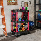 HOMCOM - Chariot à outils à 3 niveaux avec roulettes - noir/rouge-Neuf trous de rangement offrent beaucoup d’espace pour l’organisation
