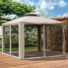 Outsunny - Pavillon de patio 10 pi l x 10 pi L extérieur, abri à toit à 2 niveaux - brun-Toit à 2 niveaux avec moustiquaire