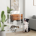 PawHut - Barrière pour animaux de compagnie extra large 30"-41" avec petite porte - 35"H - Blanc-Un adulte peut ouvrir la porte d’une seule main en faisant glisser les boutons aux deux extrémités en même temps et en soulevant