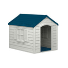 Suncast - Maison pour chien Deluxe, Blanc avec toit bleu-Offre un espace sec et confortable pour votre animal