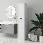 HOMCOM - Armoire de rangement haute pour salle de bain avec portes, tiroir et étagère réglable - blanc-La poignée découpée assure un accès facile et un aspect épuré 