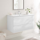Modway - Render Support mural de 36" Vanette de salle de bain - Blanc blanc-Coiffeuse à grains de noyer