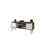 Manhattan Comfort - Meuble TV Bradley 62,99 po style Mid-Century Modern - Brun Rustique et Blanc-Comprend 1 ouverture pour la gestion des câbles