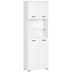 Kleankin - Armoire de rangement haute pour salle de bain avec portes et placards - blanc-Les étagères ouvertes et les armoires fermées organisent soigneusement votre collection de serviettes, de linge et d'autres essentiels de salle de bain 