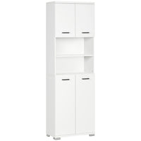 Kleankin - Armoire de rangement haute pour salle de bain avec portes et placards - blanc-Les étagères ouvertes et les armoires fermées organisent soigneusement votre collection de serviettes, de linge et d'autres essentiels de salle de bain 