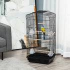 PawHut - Cage à oiseaux 36 po H avec poignée - noir-Comprend trois perchoirs en bois, une balançoire et quatre coupelles en plastique pour la nourriture et l'eau 