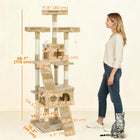 PawHut - Arbre à chat multi-niveaux 68 po H, avec poteaux à griffer, maisonnette pour chat - brun clair-Poteaux recouverts de corde sisal résistante à l'usure pour répondre aux besoins de griffage et de toilettage de votre chat 