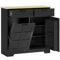 HOMCOM - Buffet à bascule pour poubelle avec espace poubelle dissimulé et tiroirs - noir-Armoire à déchets basculante de 13 gallons dissimule les déchets et retient les odeurs 