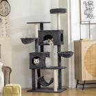 PawHut - Arbre à chat 66 po avec 2 condos à porte, grands hamacs - gris foncé-Un perchoir supérieur moelleux et trois hamacs offrent des endroits de sieste confortables et sécurisés 