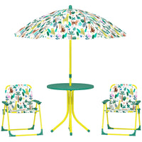 Qaba - Ensemble de table de pique-nique et chaises pour enfants avec 2 chaises pliantes et parasol amovible - vert-Cet ensemble de 4 pièces crée une zone de jeu complète pour l'intérieur ou l'extérieur 