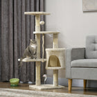 PawHut - Arbre à chat griffoir 46 po, centre d’activités multi-niveaux, beige-Panneau de particules de haute qualité recouvert de corde en sisal résistante à l'usure et de peluche douce 