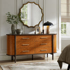 Modway - Coralie Courbe à 6 tiroirs Cuir végane Commode ovale, Noyer Tan-6 tiroirs