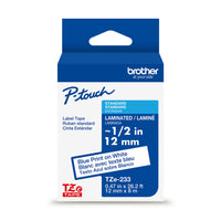 Brother - Ruban adhésif plastifié pour étiqueteuse P-touch - 12 mm - impression bleue sur étiquette blanche-Ruban TZe de 12 mm plastifié bleu sur blanc à utiliser avec les étiqueteuses P-touch de Brother