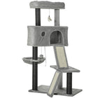 PawHut - Arbre à chat 47 po pour chats d’intérieur, centre d’activités pour chat, tour avec lit à oreilles, rampe, condo, hamac - gris clair-Les poteaux en corde de sisal répondent au besoin de griffer et de creuser de votre chat 