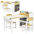 Qaba - Ensemble table et chaises pour enfants avec rouleau de papier - Bois naturel-Le design polyvalent s'adapte à la lecture, au dessin, aux repas et au bricolage 