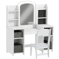 Qaba - Ensemble coiffeuse pour enfants, set de maquillage factice avec miroir éclairé - blanc-Le miroir à DEL bicolore fait sentir votre petite princesse comme une véritable étoile
