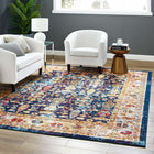 Modway - Entourage Jessa Treillis floraux vintage vieillis Tapis de comédie 8 pi l x 10 pi L - Bleu Orange Jaune Rouge-Tissage serré à poil bas