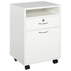 HOMCOM - Armoire de rangement pour documents et imprimante à roulettes 24 po pour bureau à domicile - blanc-Un grand espace de rangement avec étagère ouverte, tiroir et grande armoire permet de stocker des dossiers et autres documents importants   
