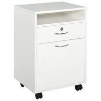 HOMCOM - Armoire de rangement pour documents et imprimante à roulettes 24 po pour bureau à domicile - blanc-Un grand espace de rangement avec étagère ouverte, tiroir et grande armoire permet de stocker des dossiers et autres documents importants   
