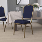 Flash Furniture – Chaise banquet empilable Hercules, dossier couronne, tissu bleu marine à motifs, châssis doré, 4/pqt-Capacité de poids de 500 lb