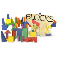 Stages Learning Materials Blocs de construction sensoriels - Ensemble de 50-50 blocs de bois massif récoltés de manière durable conçus sur mesure dans des couleurs vives et prêts à l'emploi