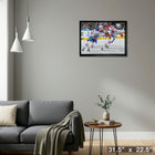 McDavid C & Draisaitl L Oilers Action-H - Toile encadree - 31" x 22"-Prêt à accrocher - livré entièrement assemblé