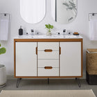 Modway - Energize Double évier 48" Vanette de salle de bain - Blanc cerise-Pieds métalliques en épingle à cheveux