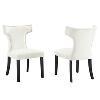 Modway - Curve Performance Velvet Chaises de salle à manger Ensemble de 2 - Blanc-Cadre en bois massif