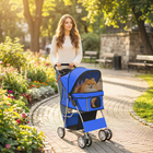 PawHut - Poussette pour chat et chien à roulettes, entrée zippée, panier de transport pliable - bleu-Roues avant à 360° et freins arrière assurent une promenade fluide et sécurisée  
