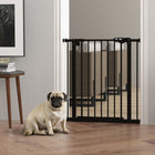 PawHut - Barrière pour animaux de compagnie de 74 à 81 cm de large avec porte, barrière pour chien d'intérieur pour escaliers-Lorsque l’angle d’ouverture est compris entre 30° et 90°, la porte se ferme automatiquement