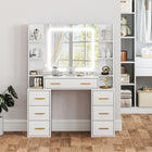 HOMCOM - Coiffeuse avec miroir et lumières - 43,3 po L x 15,7 po l x 55,1 po H - blanc-Tiroirs coulissants à trois sections qui glissent en douceur et silencieusement 