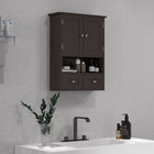 kleankin - Armoire murale de salle de bain avec étagère et tiroirs - brun-Système de fermeture magnétique pour fermer les portes facilement