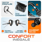 Delton - Casque d'oreillettes Bluetooth sans fil K130 avec réduction de bruit pour ordinateur, compatible MS Teams, noir-Sa conception ultralégère intègre une batterie puissante offrant jusqu'à 82 heures d'autonomie en conversation et plus de 400 heures en veille.