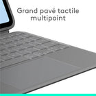 Logitech - Touch iPad Air 11" (M3/M3/M4) / iPad Air 5ème génération Étui Clavier - Gris Oxford - Anglais-Grand pavé tactile multipoint: notre plus grand pavé tactile. Il offre une expérience de suivi intuitive. Les gestes multipoint vous permettent de faire glisser, pincer, appuyer deux fois, et bien plus 