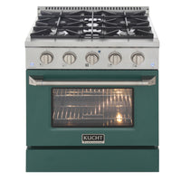 Kucht - 30 po Série KDF Cuisinière Pro Style au gaz propane - Acier inoxydable/Vert-Four à convection extra-large de 4,2 pi³ avec configuration à 5 grilles et grande fenêtre de four pour une visibilité accrue et une cuisson polyvalente