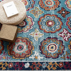 Modway - Entourage Treillis marocain floral vieilli d’Odile Tapis de comédie 8 pi l x 10 pi L - Bleu, Rouge, Orange, Jaune-Protégez les planchers contre le passage des piétons / du mobilier