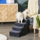PawHut - Escalier pour animaux à 4 marches, escalier pour chat, pour grimper sur le lit - gris foncé-Fabriqué avec une peluche douce pour le confort de votre animal 
