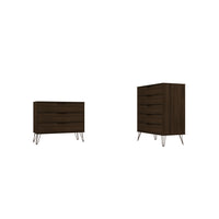 Manhattan Comfort - Ensemble de commodes de chambre à coucher style milieu du siècle rockefeller - brun - ensemble de 2-Commode haute à 5 tiroirs de style milieu du siècle moderne et commode standard à 3 tiroirs pour chambre