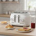 JS Gourmet - Grille-pain rétro 4 fentes extra-larges - Blanc-Réglage de brunissage ajustable