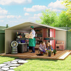 Abri de jardin Outsunny 11' x 13' avec kit de fondation - Gris clair-Toit incliné empêchant l'accumulation d'humidité et de pluie
